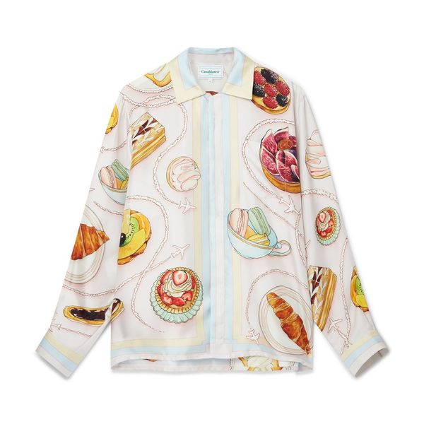 

casablanca 2023 gourmet cake travel sicilian blue twill silk shirt, White;black