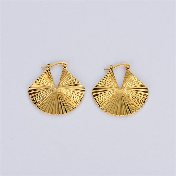 

french style stud individualized cool fan wave earrings for women metal texture geometric niche design gold accessory gift, Golden;silver