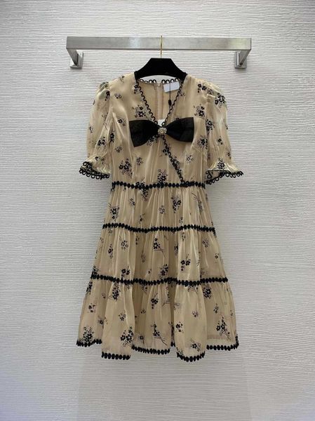 

fashion designer shirt dress long paris bow brooch decorative bubble sleeve v-neck waist show thin short sleeve one piece dress shirt brand, Black;gray