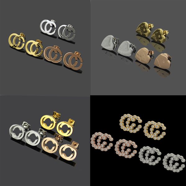 

women's minimalist earrings studs designer jewelry for women's heart studs as a wedding christmas gift with box 111, Golden;silver