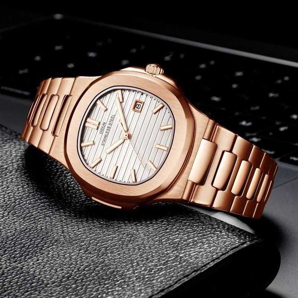 

glow petaks men square nautilus women philipees watch fine steel fashion luxury mechanical band fully automatic machine jr8h, Slivery;black
