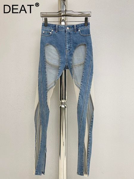

women's jeans deat 2023 run way fashion women denim see throw full length half big hole female pants slim wy14000l 230323, Blue