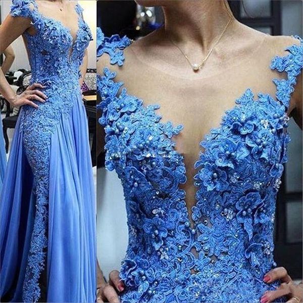 

blue lace appliques mother of the bride dresses illusion pearls beading formal godmother evening wedding party guests gown plus, Black;red