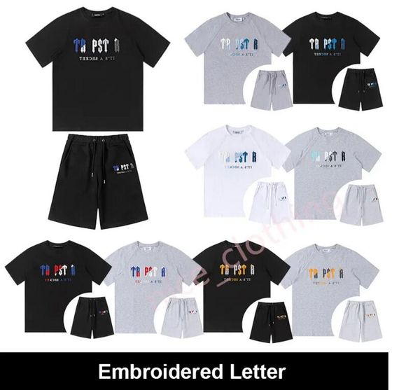 

mens designer trapstar t shirt and shorts womens luxury brand tracksuit fashion embroidered short sleeves summer shorts crew neck clothes cl, White;black