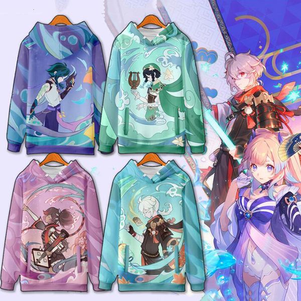 

men's hoodies sweatshirts genshin impact hoodie venti xiao kaedehara kazuha oversized graphic aesthetic jumpers sportswear hip hop swea, Black