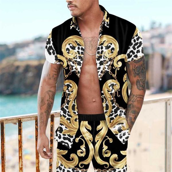 

summer 2023 new men's casual digital printing loose shirt beach suit, Black