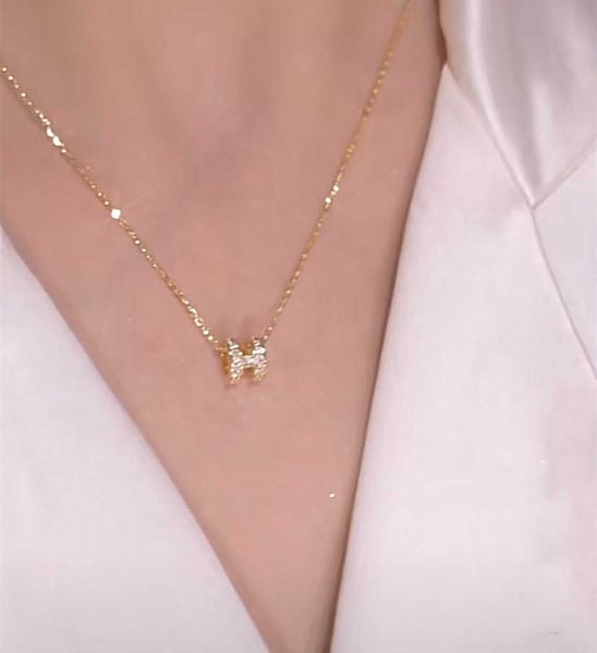 

pendant necklaces strands strings tiktok delicate luxury letter h necklace micro set with zircon small versatile collar chain temperament co, Silver