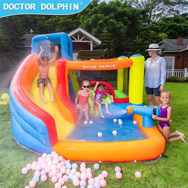 

doctor dolphin kindergarten inflatable bouncers bounce house with slide children's trampoline naughtycastle water spray slides playgrou