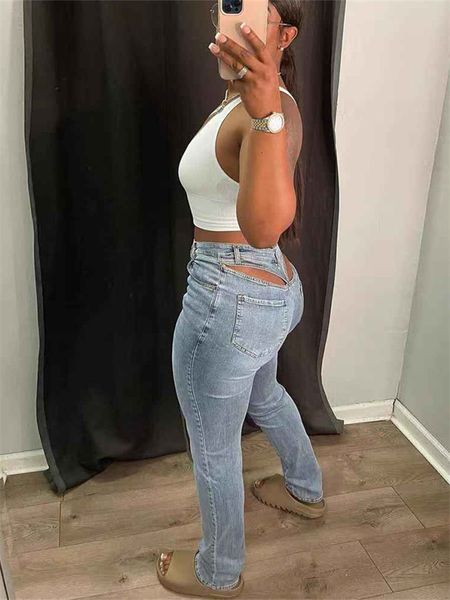 

women's jeans fashion spring y2k clothes casual pant 2023 high waist pockets denim trousers straight hollow out pants streetwear 230323, Blue