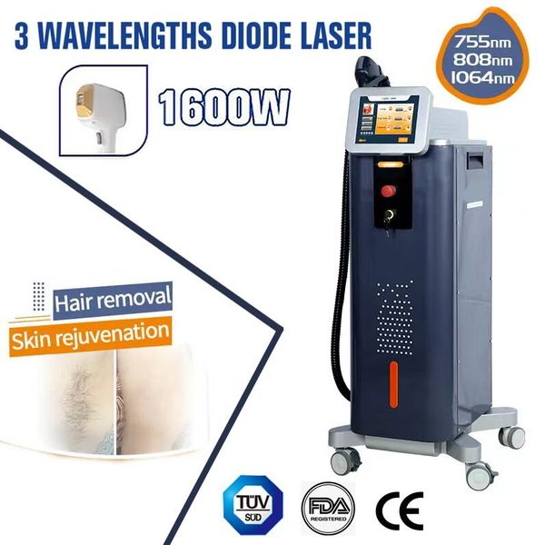 

new 1600 watts painless epilator laser hair removing755 808 1064nm diode laser hair permanent removal machine painless hair removal laser sk, Black