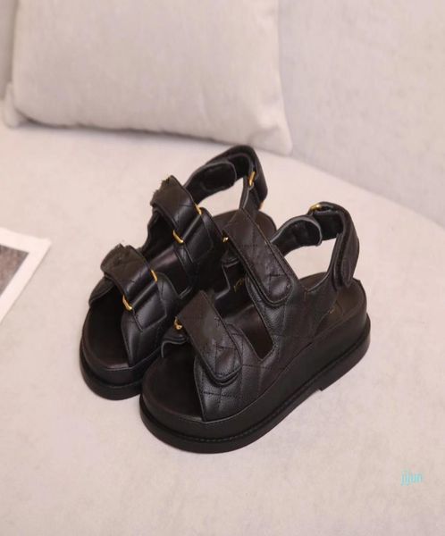 

2021 sandals women slipper men slides leather sandal womens hook loop high heels casual shoes 3541 with black box and dust bag6616457