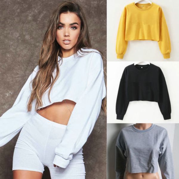 

womens hoodies sweatshirts fashion women ladies autumn long sleeve loose casual crop solid 230323, Black