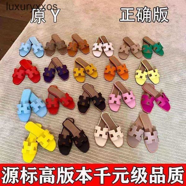 

beach shoe hermas slipper orans designer high version sandals female style versatile fashion diamond flat leather beach female