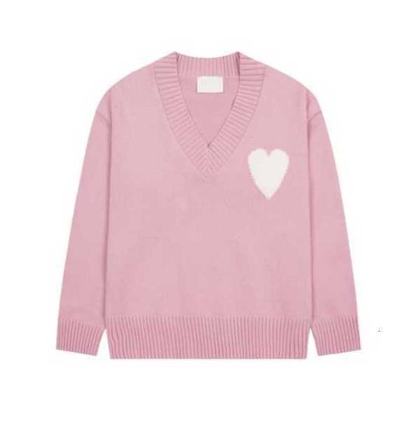 

amis paris fashion mens designer amies knitted sweater embroidered red heart solid color big love round neck sweaters for men, White;black