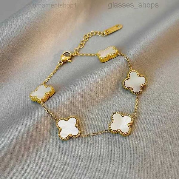 

2023 double side clover charm bracelet gold plating stainless steel jewelry women no boxcehi, Golden;silver