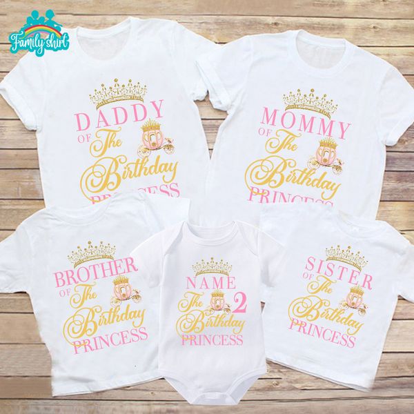 

family matching outfits princesses t shirt gift birthday carriage crown party custom name t girls children clothes daddy mommy 230323, Blue