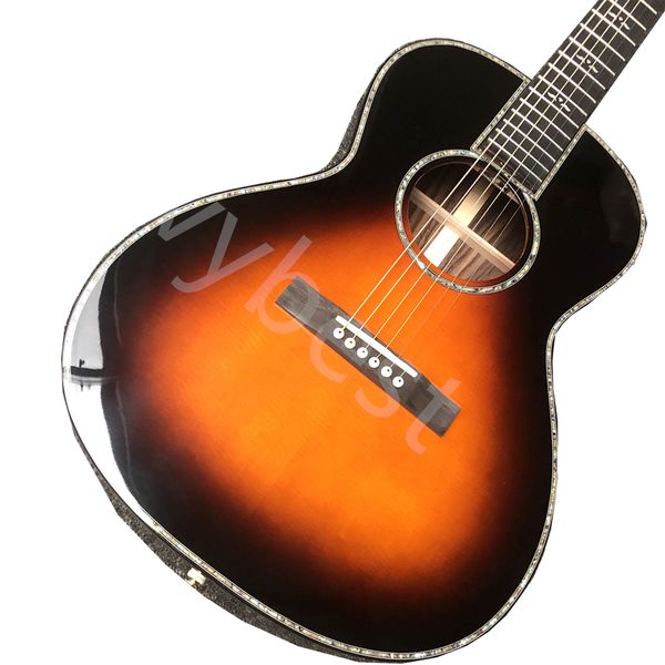 

custom grand aaaaa all solid rosewood back side abalone binding ebony fingerboard 39 inch classic acoustic guitar in sunburst