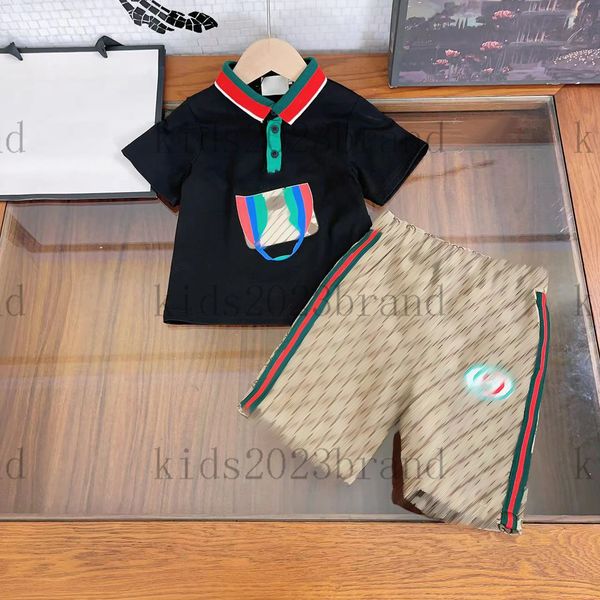 

summer boys polo t-shirts sets sports sets high end girls tracksuits sets designer printed canvas cotton t-shirt washed jeans beach pants br, White