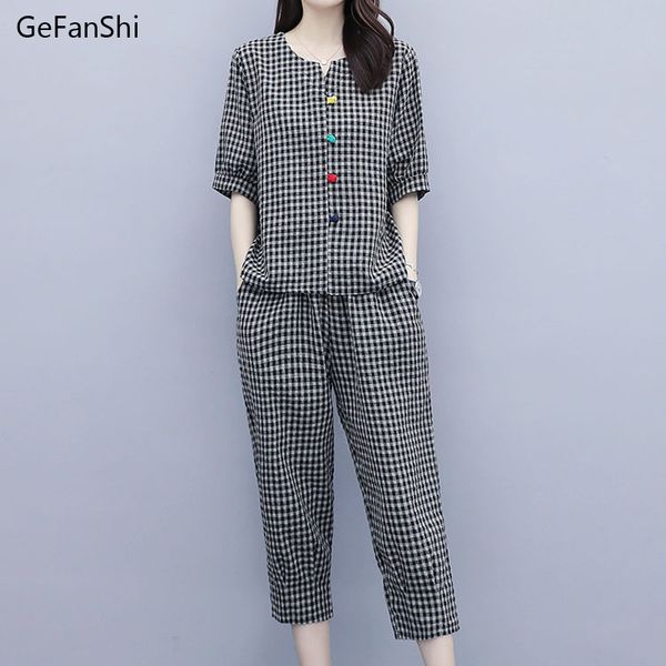 

women's jumpsuits rompers 2023 summer 2pcs plaid vneck blousepants office lady two pieces set casual fashion and anklelength trousers, Black;white