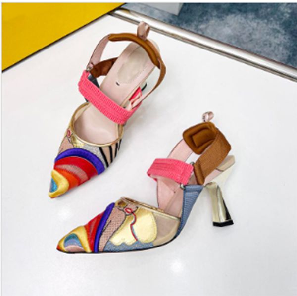 

luxury designer sandals for womens gauze high heeled dress shoes front rear strap snap ring fashion 8.5cm heel women sandal large size 4-11, Black
