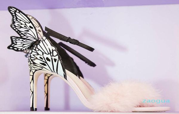 

sophia webster summer sandals winged butterfly party thin high heeled pink fur female wedding multi color dress prom9582394, Black