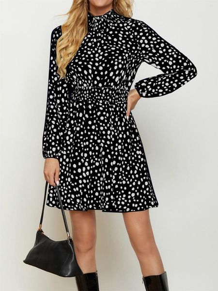 

Casual Dresses Women's Long Sleeve Leopard Print Turtleneck Summer Tunic Short Mini, Black
