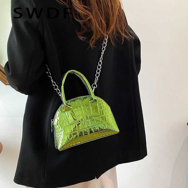 

luxury women glossy alligator print leather party tote designer green chain shoulder bag crossbody 2023 bags handbags and purses