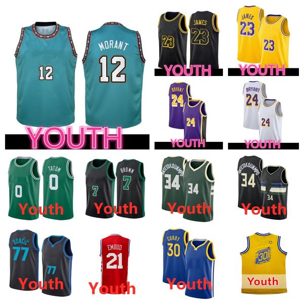 

youth jerseys ja morant stephen curry bryant lebron jaylen brown embiid jayson tatum luka doncic antetokounmpo ja morant kid jersey ing, Black;red