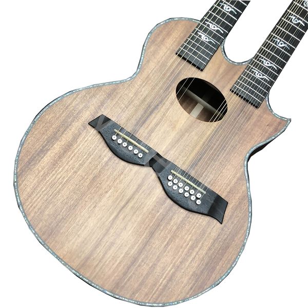 

custom 6/12 strings acoustic guitar double neck richie sambora doubleneck koa wood folk guitar matt finishing ps14dk style