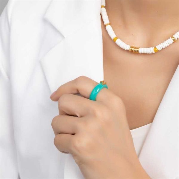 

designer jewelry new saijia triumphal arch resin macarone candy ring metal fashion commuting niche design finger buckle, Silver