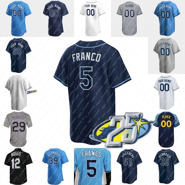

wander franco baseball jersey randy arozarena jeffrey springs brandon lowe isaac paredes yandy diaz tyler glasnow shane mcclanahan jose siri, Blue;black