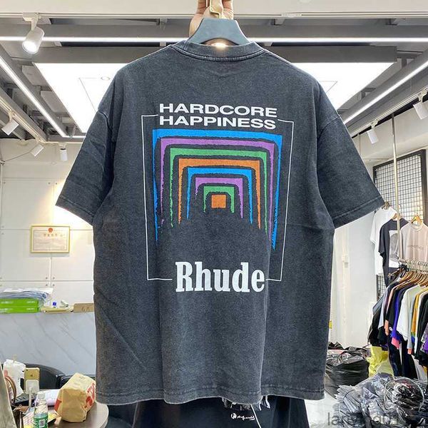 

men's t-shirts men vintage heavy fabric rhude box perspective slightly loose multicolor nice washed t-shirt t221202, White;black