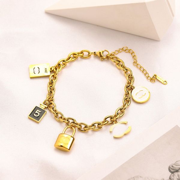 

classic bracelets link chain women brand letter bangle lock 18k gold plated stainless steel tassels lovers gifts wristband cuff chains desig, Black