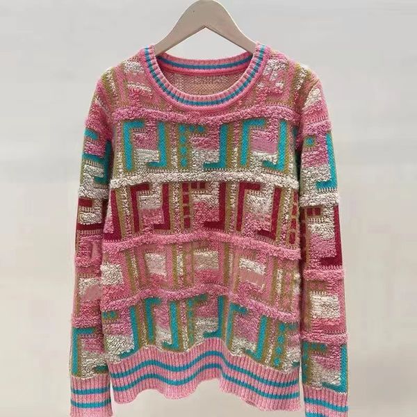 

designer's new pink jacquard long-sleeved women's knits fashion three-dimensional relief f print pullover & knitted cardigan, White