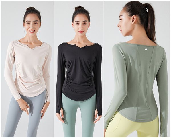 

ll-yc163 women's shirts & tees ladies yoga outfits gym outerwear slim shirts long sleeve running excerise sportwear breathable fast dr