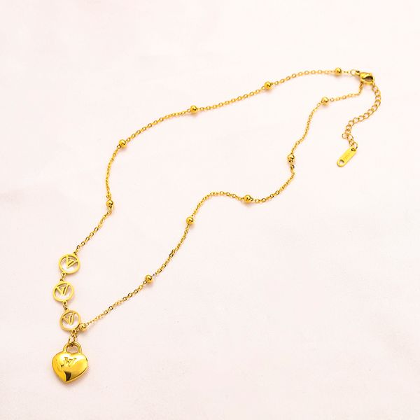 

never fading 18k gold plated luxury brand designer pendants necklaces heart stainless steel letter choker pendant necklace beads chain jewel, Silver
