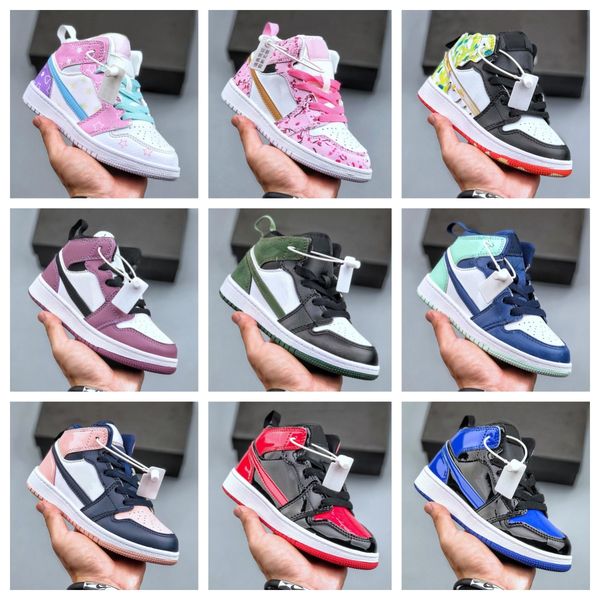 

infants childrens trainers sneakers 1s toddler kids 1 mid basketball shoe kid athletic shoes childrens pine green game royal scotts obsidian, Black