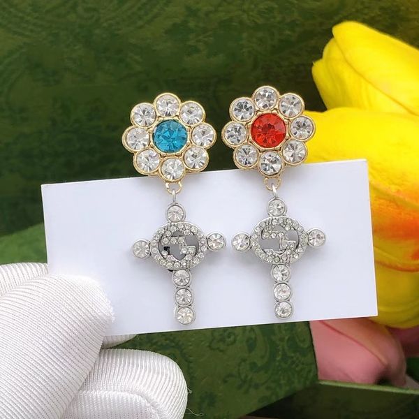 

charm full of drill flower key styling pendant retro earrings, Golden