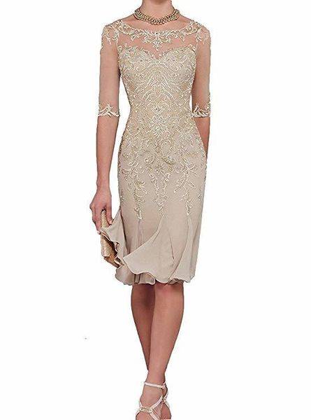 

casual dresses half sleeves chiffon mother of the bride knee length formal party dinner prom 230322, Black;gray