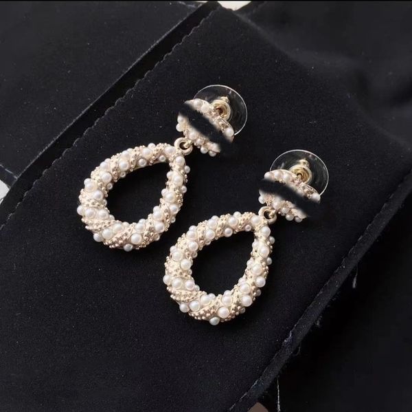 

luxury fashion studded with pearls stud earrings letter designer earring ellipse pendant jewelry women for women gifts s925 silver needle hi, Golden;silver