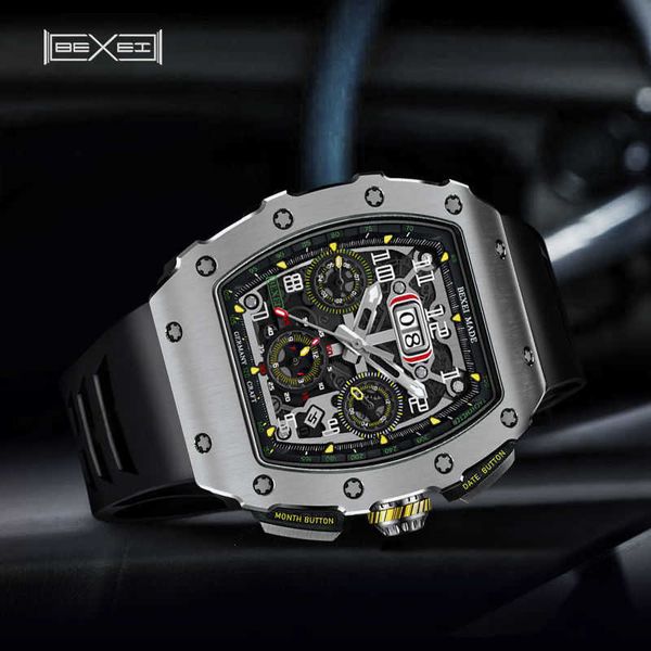 

luxury richa watches milles bexei besay ten brand mens fully automatic mechanical wine bucket style fashion personality dominant, Slivery;black