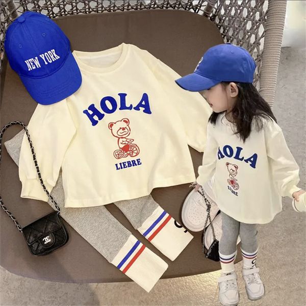 

clothing sets autumn children's fashionable sports set baby girl sweater leggings two-piece sets girl toddler cartoon alphabet clothing, White