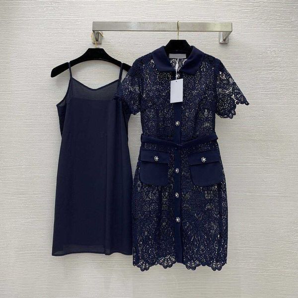 

fashion designer shirt dress long lace water-soluble fabric temperament fashion slim polo short sleeve one piece dress brand logo clothes, Black;gray