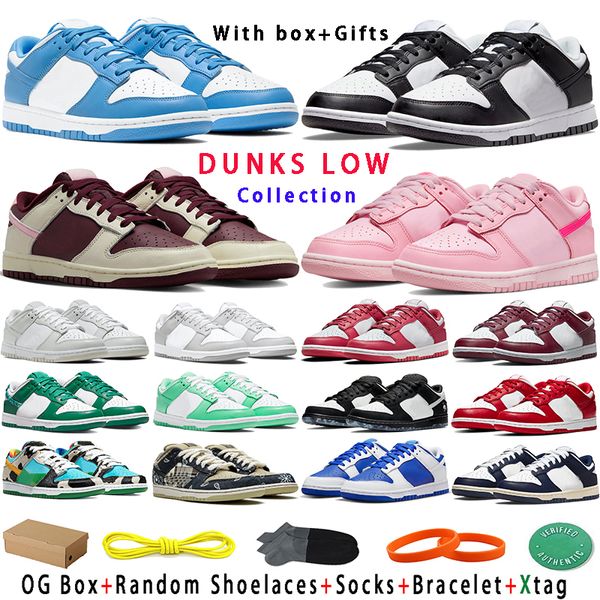 

box with mens dunks low running shoes sneakers white black panda pigeon valentines day triple pink phonton dust grey fog unc syracuse sb