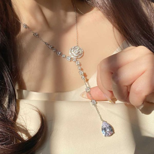 

pendant necklaces strands strings versa 22 xiaoxiangshan camellia water drop heavy plating pt950 shiny diamond high grade rose tassel neckla, Silver