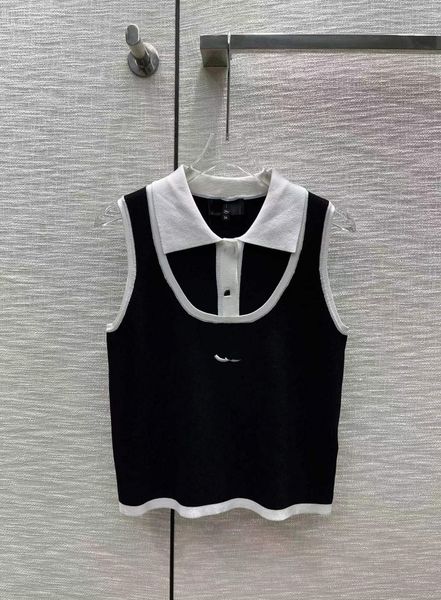 

320 2023 milan runway summerwomen's sweaters brand same style sweater sleeveless lapel neck pullover striped black womens weilanx693, White;black