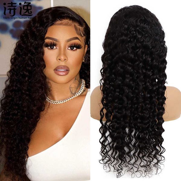 

human hair deep wave front lace wig 230323, Black
