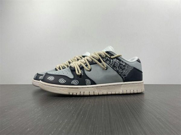 

2023 limited edition basketball shoes dnks low paisley collaboration skateboard designer shoes gray black silver sport sneakers excellent qu