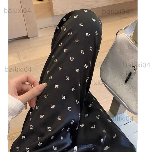 

women's pants capris aw black satin diamond loose straight casual female t230323, Black;white