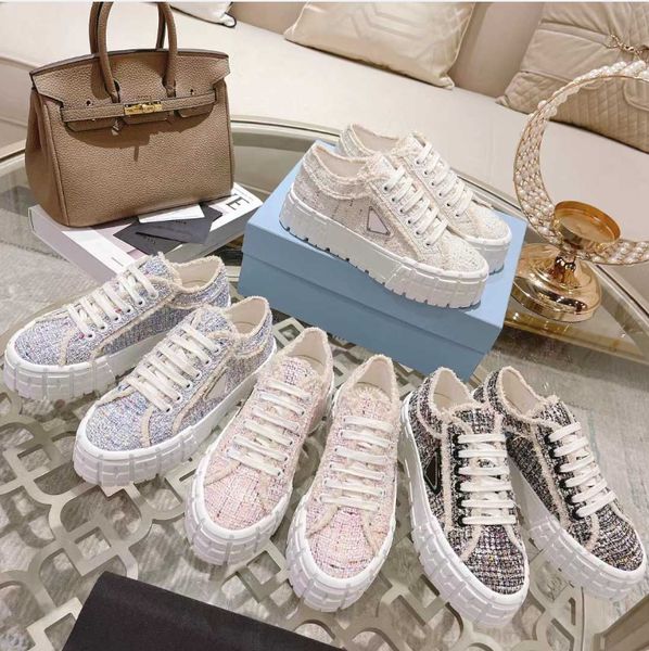 

designer women sneakers nylon gabardine shoes fashion wheel trainers luxury canvas sneaker platform solid heighten shoe, Black